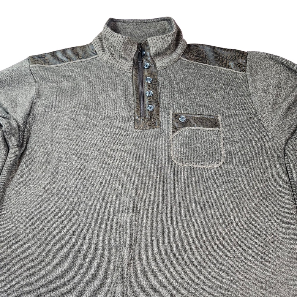Silver Needle Sweater Mens XL 1/4 Zip Pullover High Neck Gray W/ Brown Accents‎